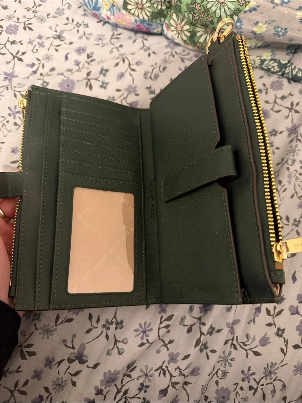 Michael Kors Forest Green Saffiano Leather Wallet with Gold Hardware